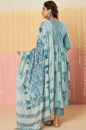 Women Floral Printed Empire Pure Cotton Kurta with Trousers & With Dupatta