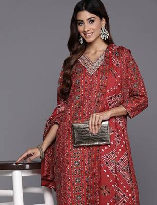 Women Ethnic Motifs Printed Regular Thread Work Kurta with Trousers & With Dupatta 2