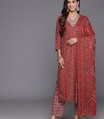 Women Ethnic Motifs Printed Regular Thread Work Kurta with Trousers & With Dupatta