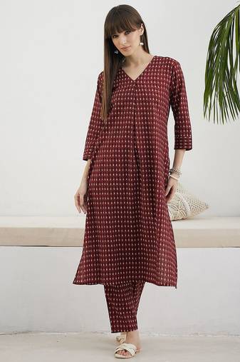 Abstract Printed Screen Technique Pure Cotton Kurta With Trousers