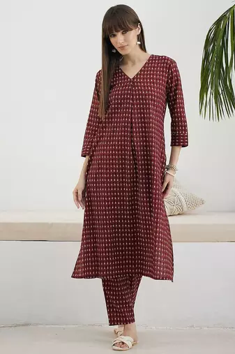 Abstract Printed Screen Technique Pure Cotton Kurta With Trousers