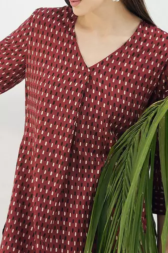 Abstract Printed Screen Technique Pure Cotton Kurta With Trousers