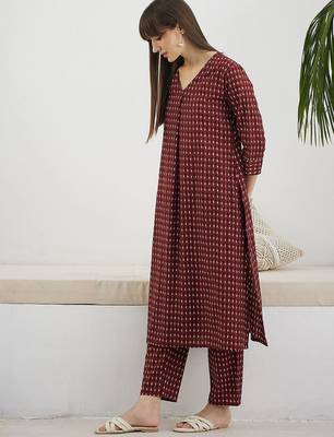 Abstract Printed Screen Technique Pure Cotton Kurta With Trousers 3
