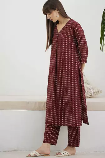 Abstract Printed Screen Technique Pure Cotton Kurta With Trousers