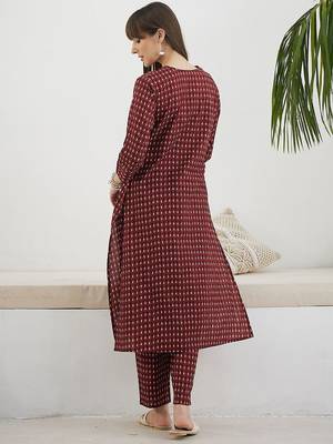 Abstract Printed Screen Technique Pure Cotton Kurta With Trousers 4