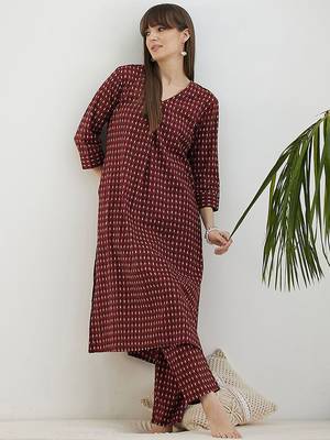 Abstract Printed Screen Technique Pure Cotton Kurta With Trousers 6