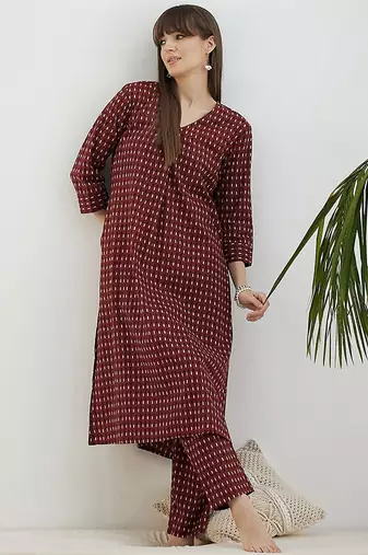 Abstract Printed Screen Technique Pure Cotton Kurta With Trousers