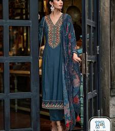 Floral Embroidered Panelled Thread Work A-Line Kurta With Trousers & Dupatta