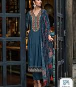 Floral Embroidered Panelled Thread Work A-Line Kurta With Trousers & Dupatta
