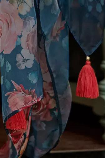 Floral Embroidered Panelled Thread Work A-Line Kurta With Trousers & Dupatta