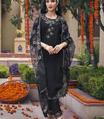 Black & White Floral Embroidered Regular Kurta With Trousers & Dupatta