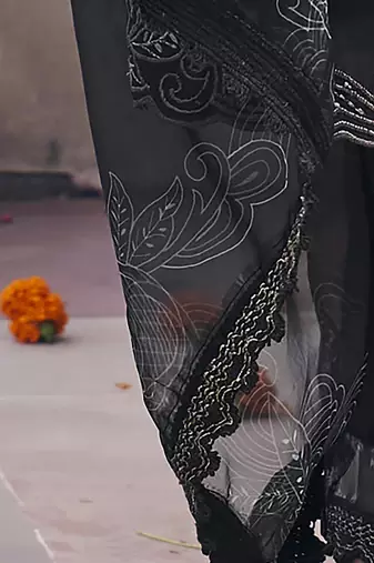 Black & White Floral Embroidered Regular Kurta With Trousers & Dupatta