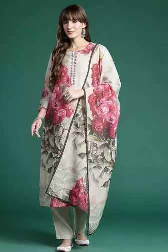 Floral Printed Regular Kurta with Trousers & Dupatta