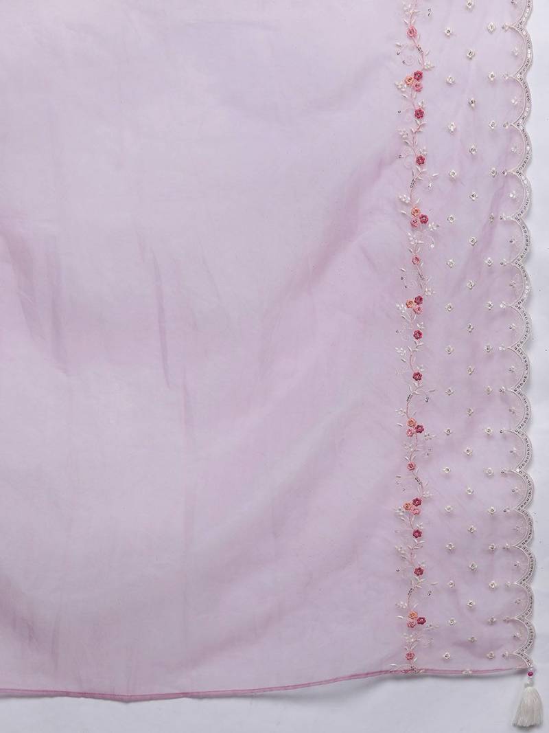 Floral Embroidered Regular Thread Work Kurta With Trousers & Dupatta