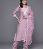 Floral Embroidered Regular Thread Work Kurta With Trousers & Dupatta