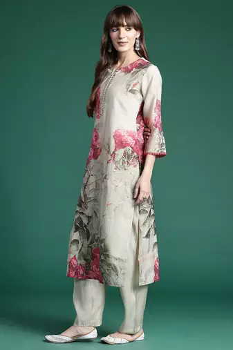Floral Printed Regular Kurta with Trousers & Dupatta