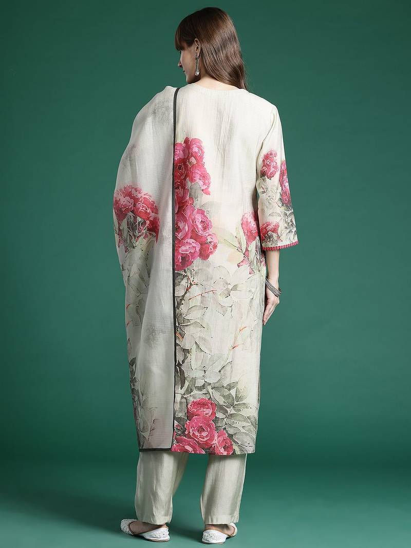 Floral Printed Regular Kurta with Trousers & Dupatta
