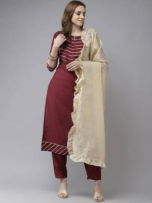 Yoke Design Gotta Patti Kurta with Trousers & With Dupatta 1
