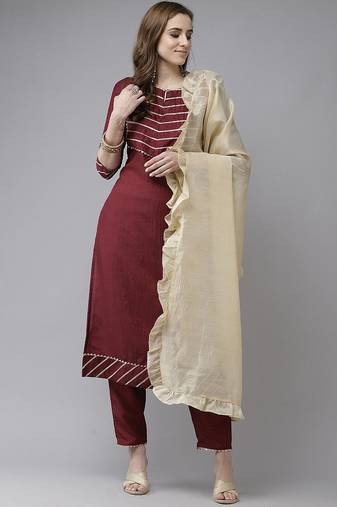 Yoke Design Gotta Patti Kurta with Trousers & With Dupatta