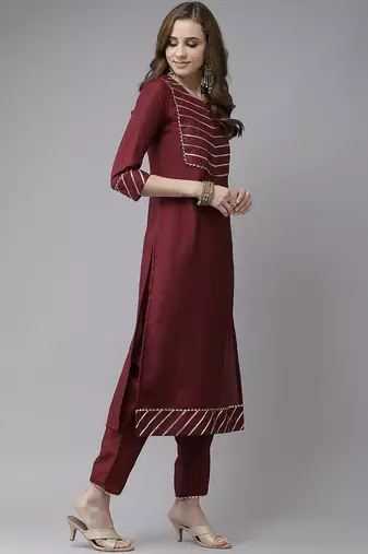 Yoke Design Gotta Patti Kurta with Trousers & With Dupatta