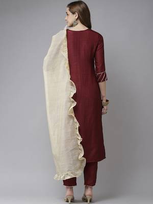 Yoke Design Gotta Patti Kurta with Trousers & With Dupatta 5