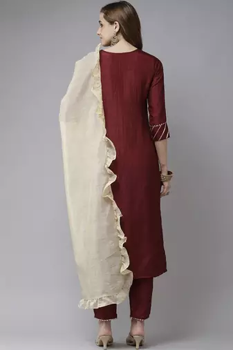 Yoke Design Gotta Patti Kurta with Trousers & With Dupatta