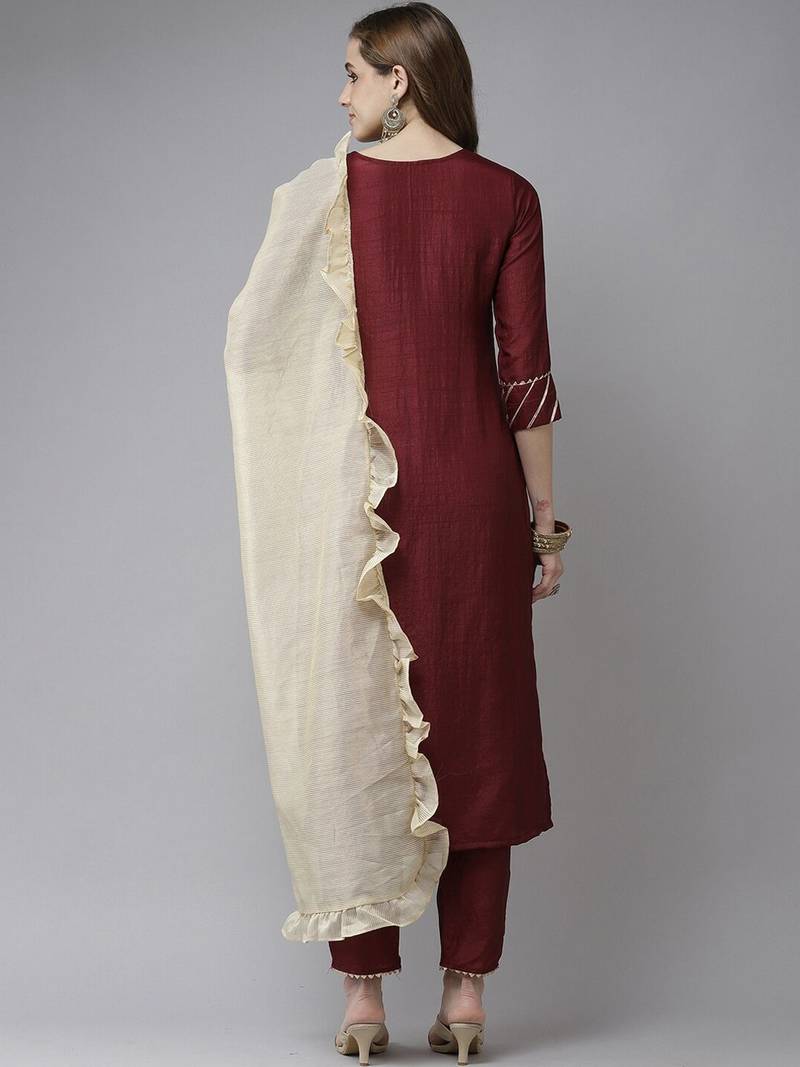 Yoke Design Gotta Patti Kurta with Trousers & With Dupatta