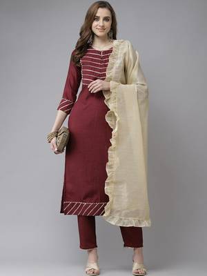 Yoke Design Gotta Patti Kurta with Trousers & With Dupatta 6