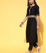 Deep Black Yoke Design Kurta with Solid Trousers