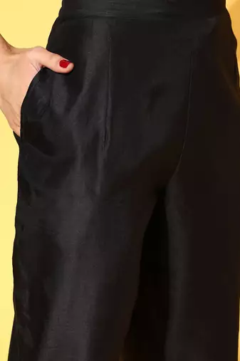 Deep Black Yoke Design Kurta with Solid Trousers