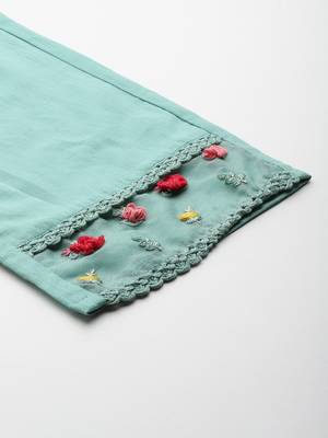 Floral Embroidered Panelled Thread Work Pure Cotton Kurta With Trousers & Dupatta 9
