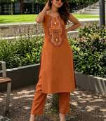 Women Embroidered Regular Mirror Work Kurta with Trousers