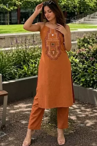 Women Embroidered Regular Mirror Work Kurta with Trousers