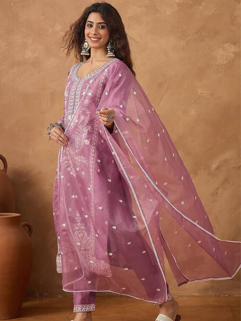 Women Floral Embroidered Kurta with Trousers & Dupatta