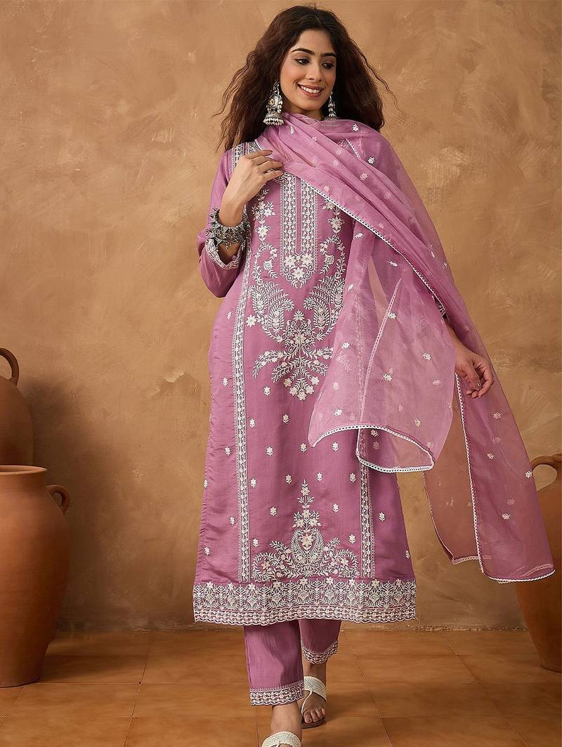 Women Floral Embroidered Kurta with Trousers & Dupatta