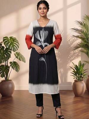 Mul Cotton Printed A Line Kurta With Trouser 1