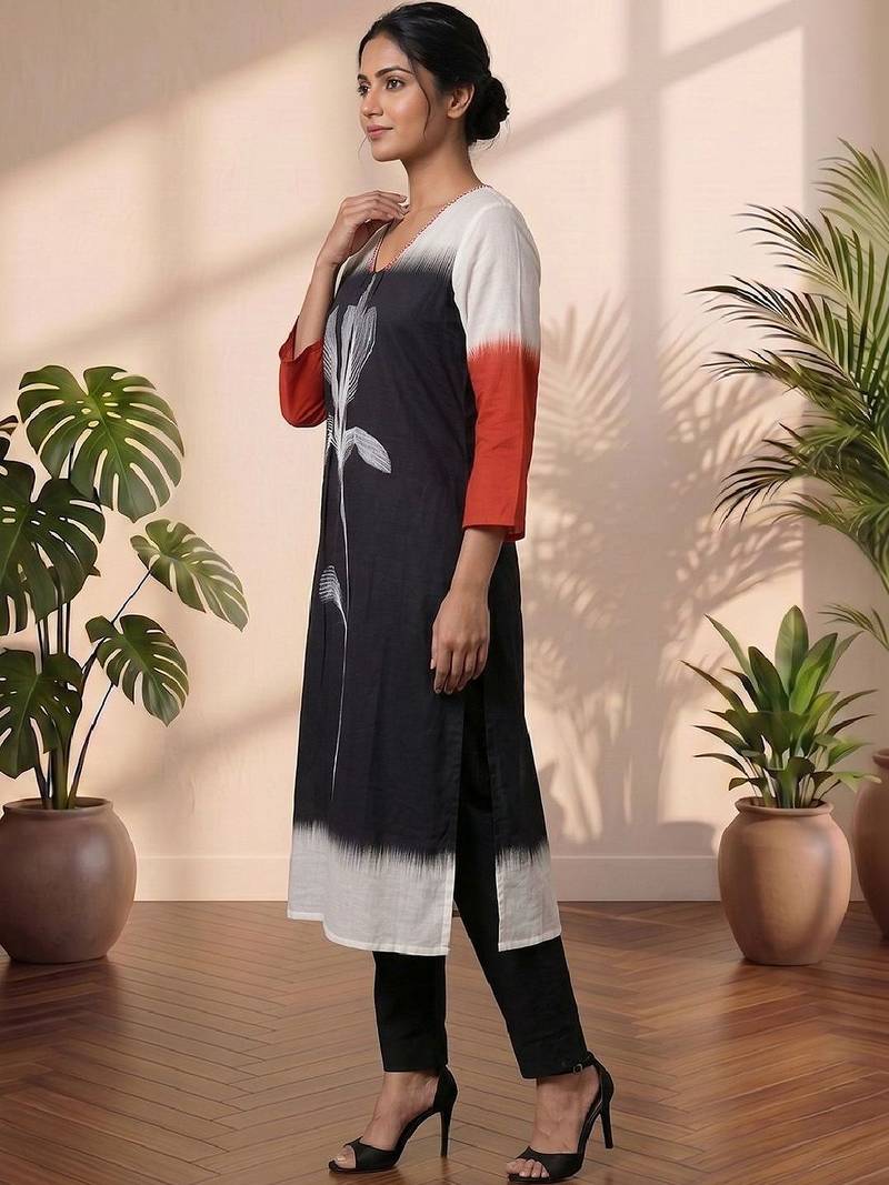 Mul Cotton Printed A Line Kurta With Trouser