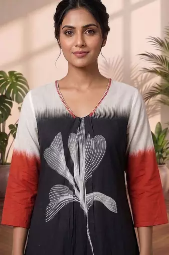 Mul Cotton Printed A Line Kurta With Trouser