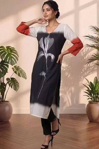 Mul Cotton Printed A Line Kurta With Trouser