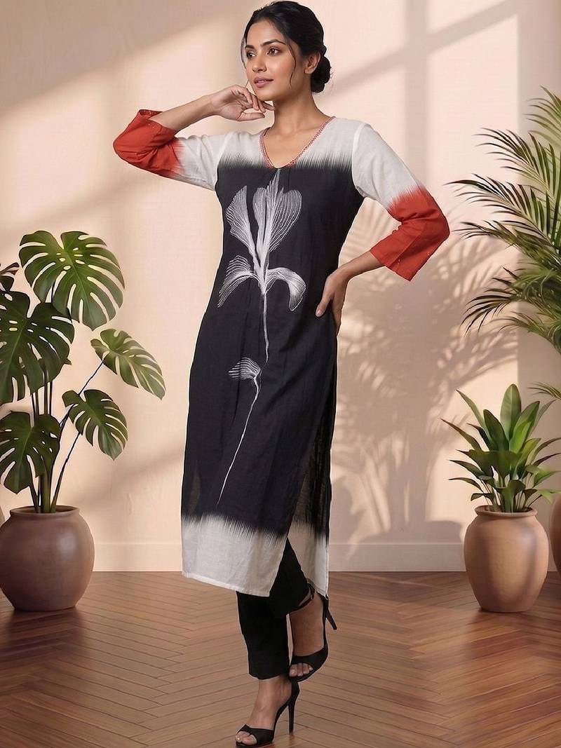 Mul Cotton Printed A Line Kurta With Trouser