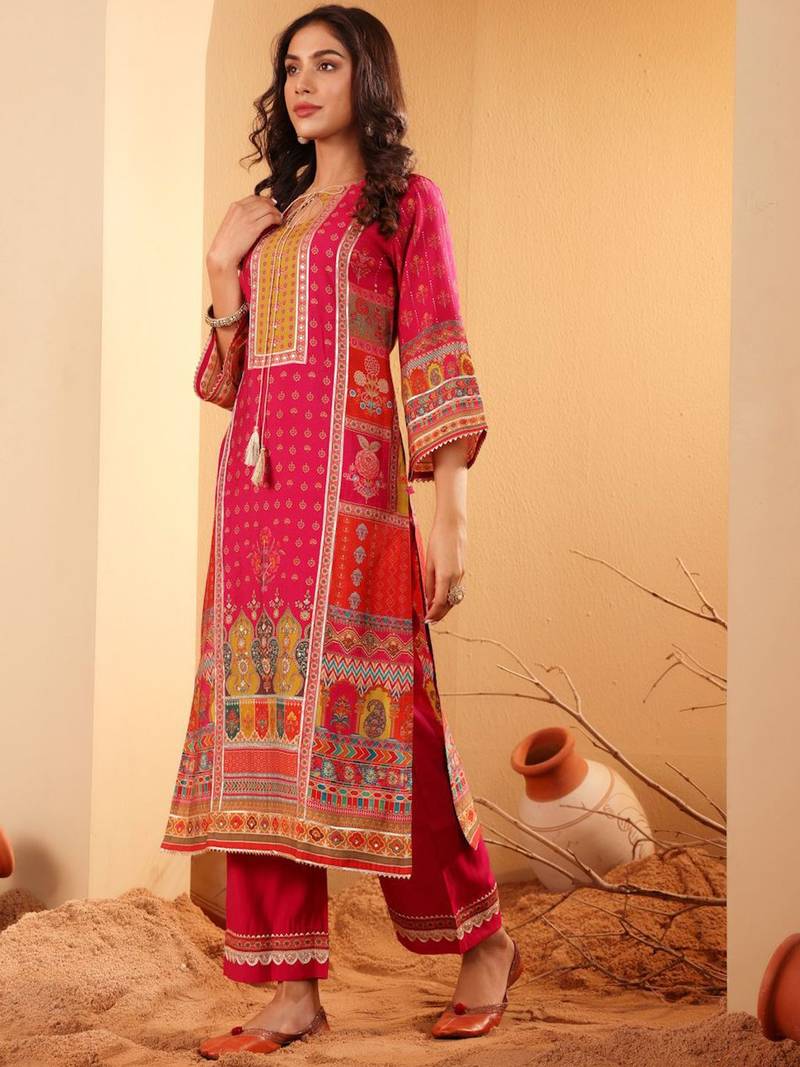 Women Ethnic Motifs Printed Gotta Patti Kurta with Trousers & With Dupatta