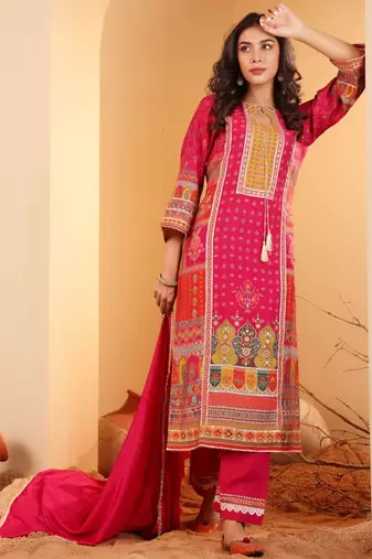 Women Ethnic Motifs Printed Gotta Patti Kurta with Trousers & With Dupatta