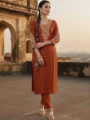 Women Ethnic Motifs Embroidered Regular Thread Work Kurta with Trousers 1