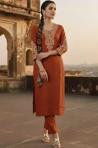 Women Ethnic Motifs Embroidered Regular Thread Work Kurta with Trousers