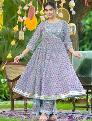 Ethnic Motif Printed Gotta Patti Embroidered Anarkali Kurta With Palazzo & Dupatta 1