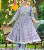 Ethnic Motif Printed Gotta Patti Embroidered Anarkali Kurta With Palazzo & Dupatta