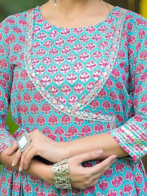 Ethnic Motif Printed Gotta Patti Embroidered Anarkali Kurta With Palazzo & Dupatta 2