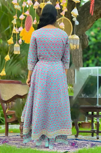 Ethnic Motif Printed Gotta Patti Embroidered Anarkali Kurta With Palazzo & Dupatta
