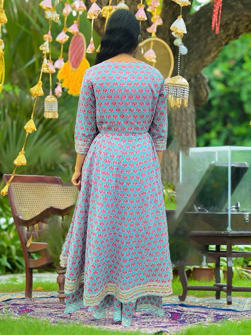 Ethnic Motif Printed Gotta Patti Embroidered Anarkali Kurta With Palazzo & Dupatta