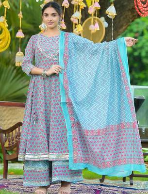 Ethnic Motif Printed Gotta Patti Embroidered Anarkali Kurta With Palazzo & Dupatta 4